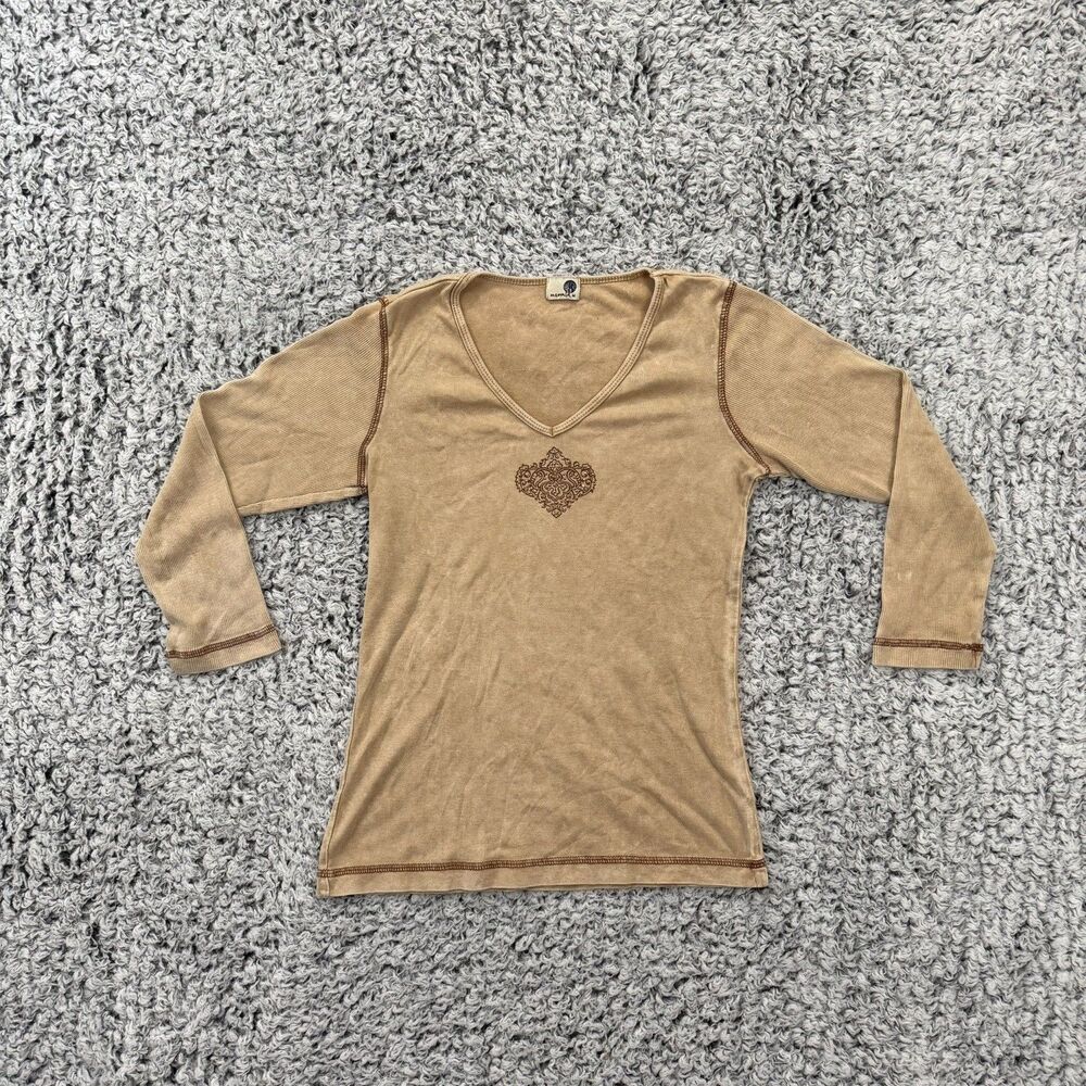 Vintage Y2K Womens Top Sledge Rhinestone Ribbed Long Sleeve Hit Sz M Butterfly